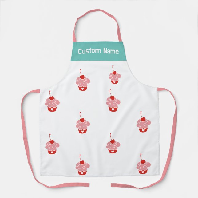 Custom Name Personalised Cherry Top Cupcake Bakers Apron (Front)