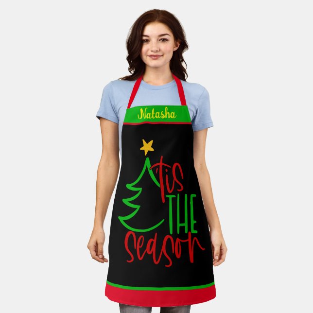 Custom Name Personalised Christmas Tree Aprons (Worn)