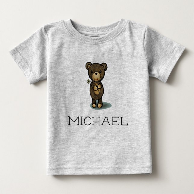 Custom name / Personalised cute teddy bear Baby T-Shirt (Front)