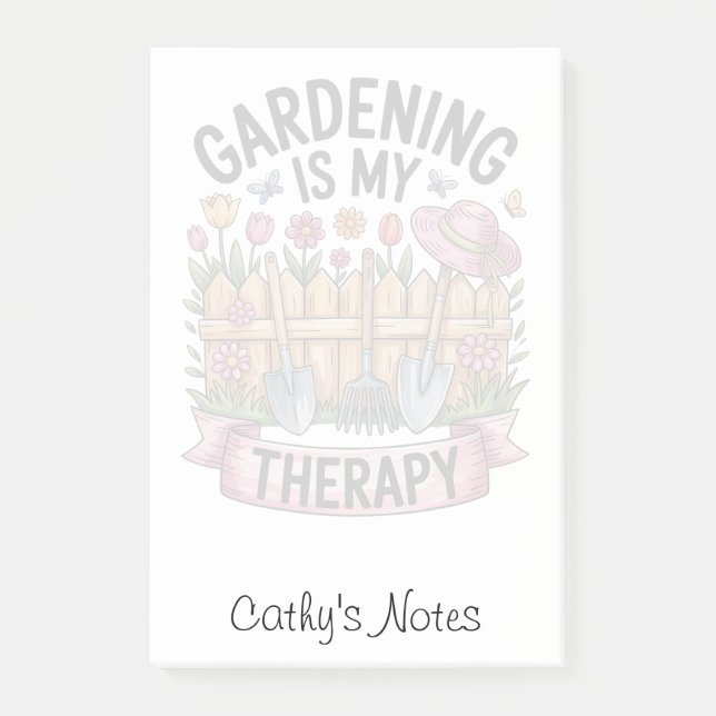 Custom Name Personalised “Gardening Is Therapy" Post-it Notes (Front)