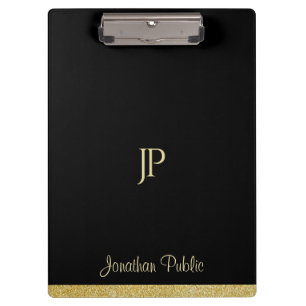 Custom Name Personalised Gold Text Modern Monogram Clipboard