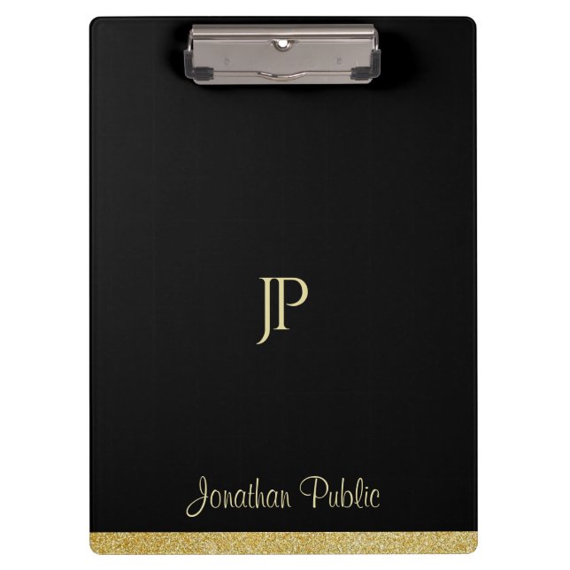 Custom Name Personalised Gold Text Modern Monogram Clipboard (Front)