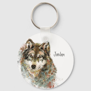 Custom Name Personalised Grey Wolf Key Ring