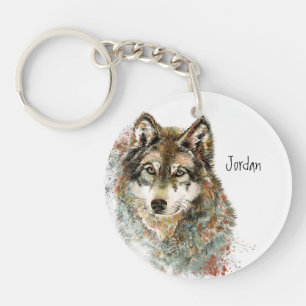 Custom Name Personalised Grey Wolf Key Ring