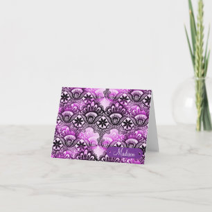 Custom Name Personalised Purple Lace Damask Card