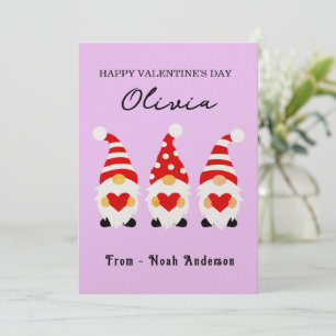 Custom Name Personalised Valentine Day Gnomes Card