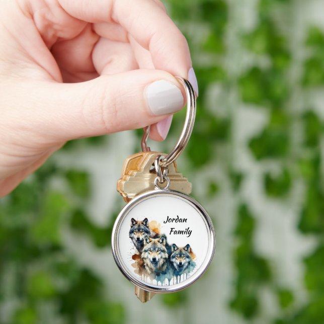Custom Name Personalised Wolf Family Key Ring (Hand)