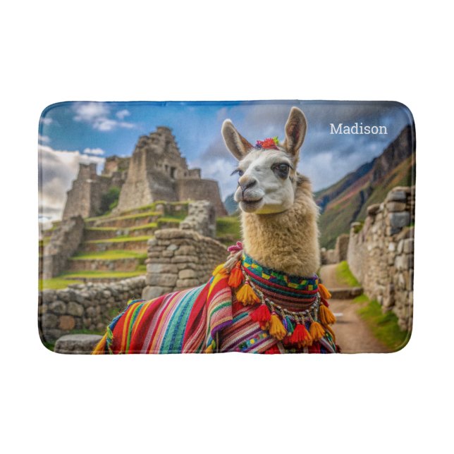 Custom Name Peru Llama Bath Mat (Front)