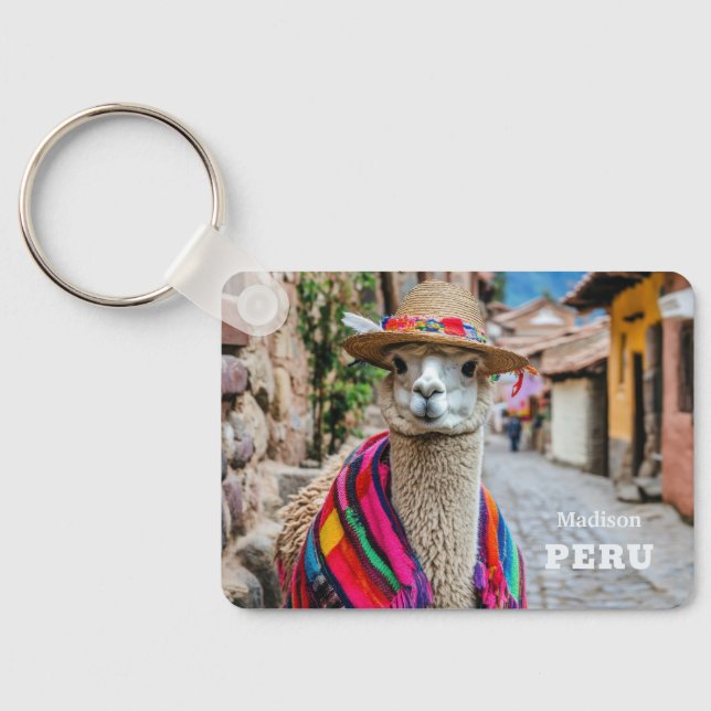 Custom Name Peru Llama Key Ring (Back)