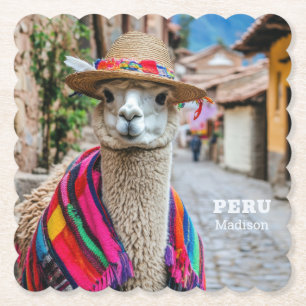 Custom Name Peru Llama Paper Coaster