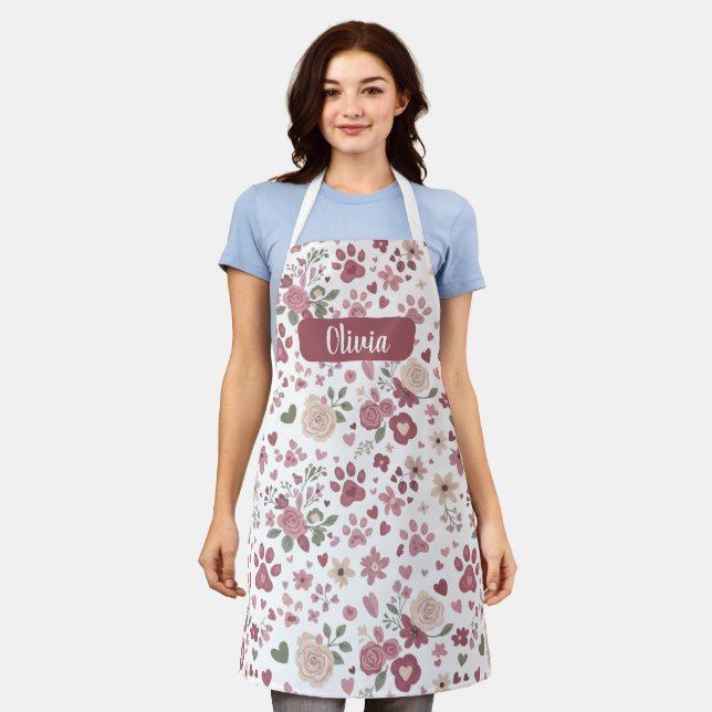 Custom Name Pet Lover Apron - Romantic Floral (Worn)