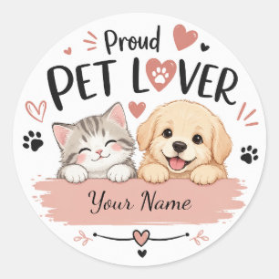 Custom Name Pet Lover Sticker with Cute Cat & Dog