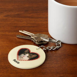 Custom name pet photo paw prints key ring