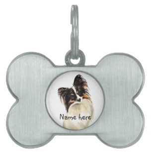 Custom Name Pet Tag Black Papillon Dog