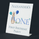 Custom Name Peter the rabbit 1st Birthday Pedestal Sign<br><div class="desc">Personalise this design and add a name.   
Peter the Rabbit first birthday design 
First Birthday Party text can be customised</div>