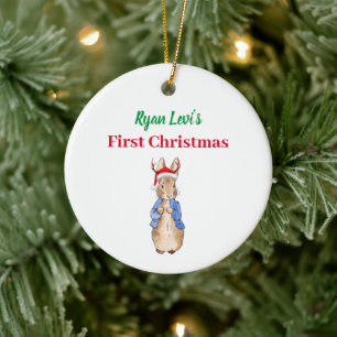 Custom Name Peter the Rabbit First Christmas Ceramic Ornament