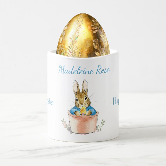 Custom Name Peter the Rabbit Happy Easter Coffee M Coffee Mug (Custom name design, pop an easter egg and turn this into a unique Easter gift)