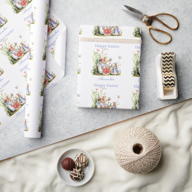 Custom Name Peter the rabbit Happy Easter Wrapping Paper (Crafts)