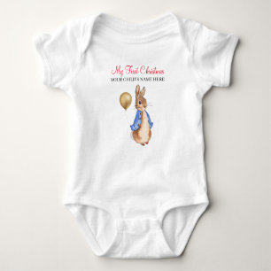 Custom Name Peter the Rabbit My First Christmas Baby Bodysuit