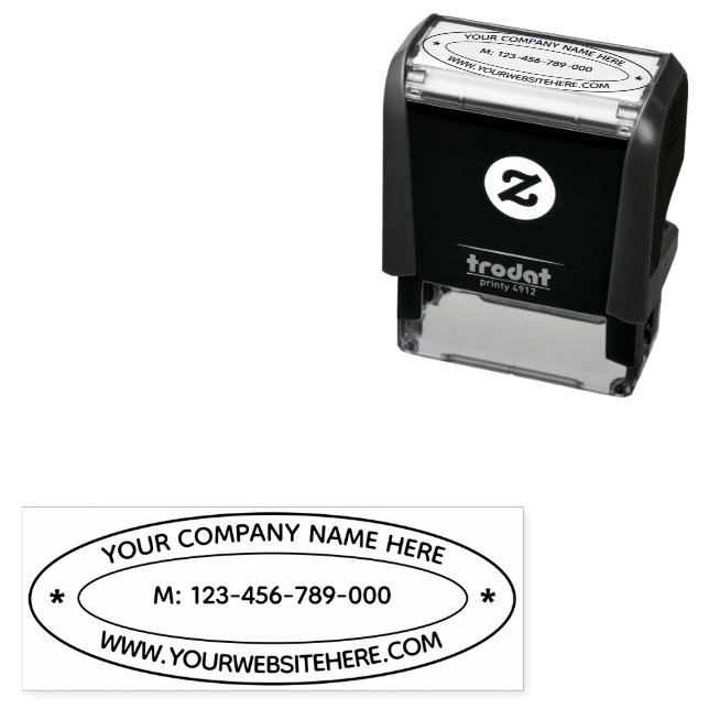 Custom Name Phone Website Oval Self-inking Stamp (In Situ)