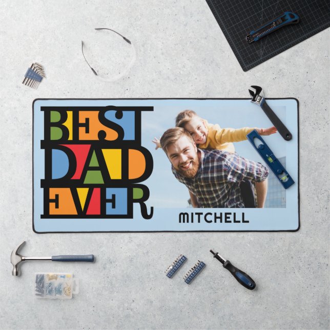 Custom Name & Photo Best Dad Ever Desk Mat (Workstation)