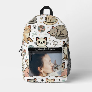 Custom Name & Photo Cat Pattern  Printed Backpack