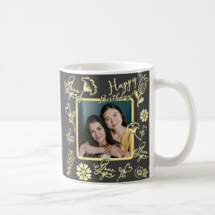 Custom Name Photo Floral Typography Birthday Coffee Mug
