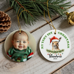 Custom Name & Photo Keepsake with Cute Aus Roo Ceramic Ornament