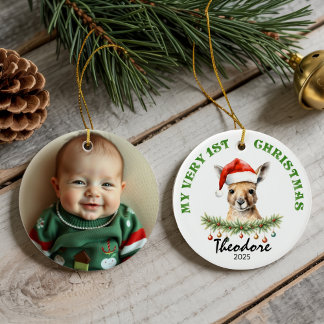 Custom Name & Photo Keepsake with Cute Aus Roo Ceramic Ornament