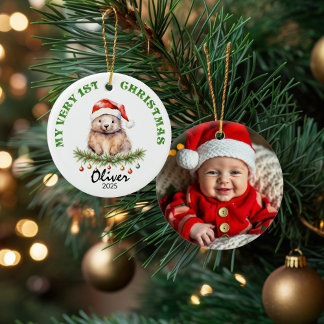 Custom Name & Photo Keepsake with Cute Aus Wombat Ceramic Ornament