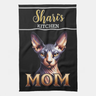Custom Name Photo Sphynx Cat Mum Personalised  Tea Towel