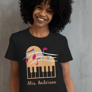 Custom Name Piano Music Teacher Black T-Shirt