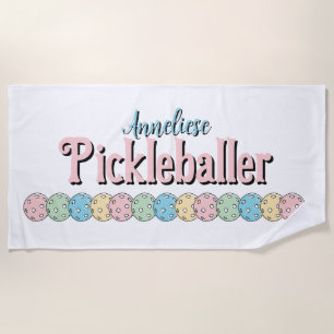 Custom Name "Pickleballer" Pickleball pastel cute Beach Towel