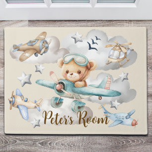 Custom Name Pilot Teddy Bear  Doormat