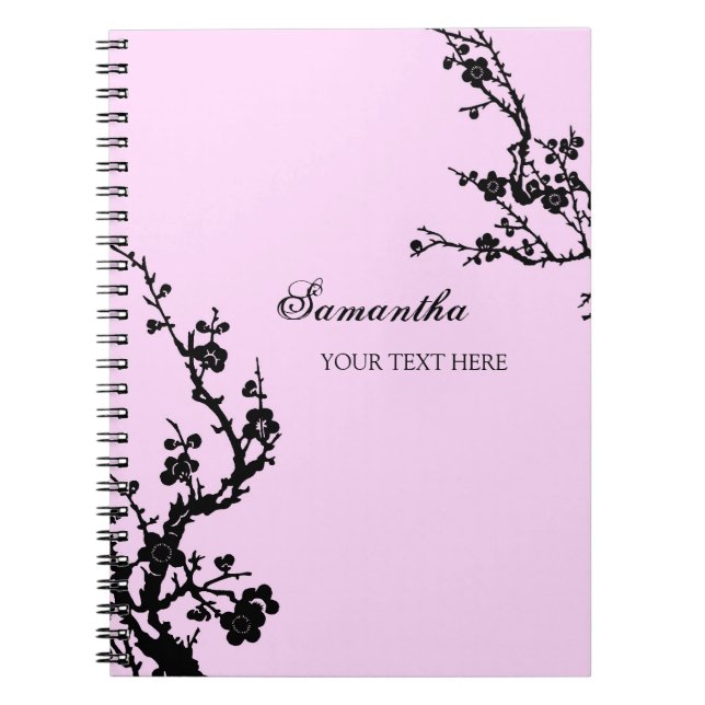Custom Name Pink and Black Floral Notebook (Front)