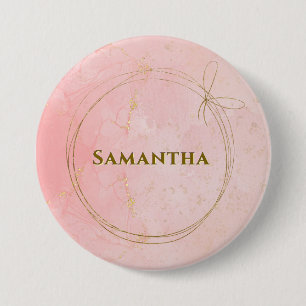 Custom Name Pink and Gold 7.5 Cm Round Badge