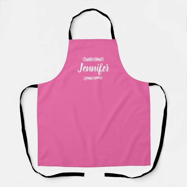 Custom Name Pink And White Apron (Front)