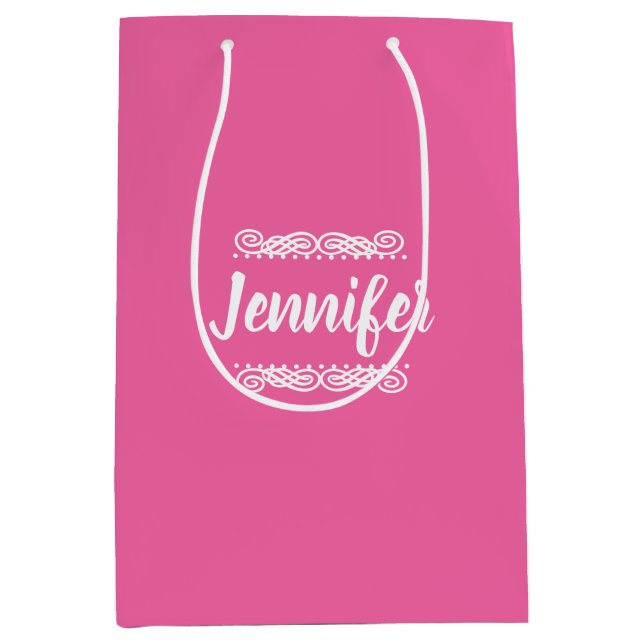 Custom Name Pink And White Medium Gift Bag (Front)