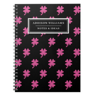 Custom Name Pink Black Shamrock Pattern Notebook