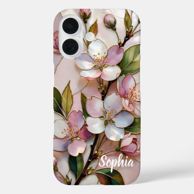 Custom Name Pink Blossom Floral Phone Case (Back)