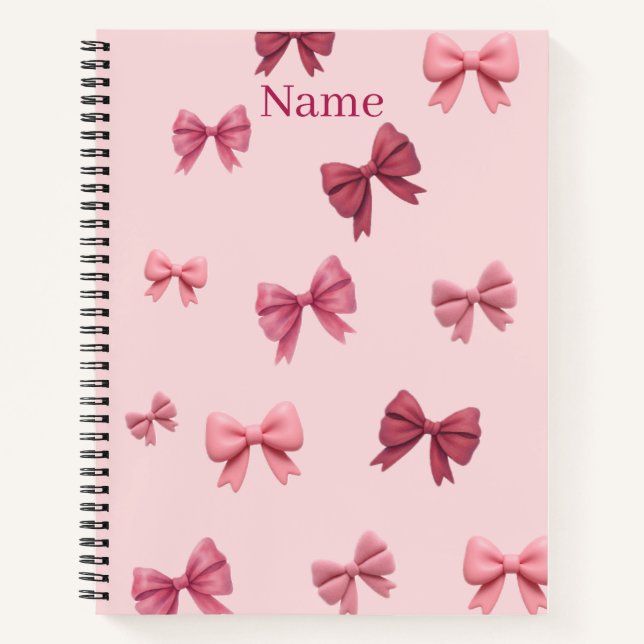 Custom Name Pink Bow Spiral Notebook and Journal (Front)