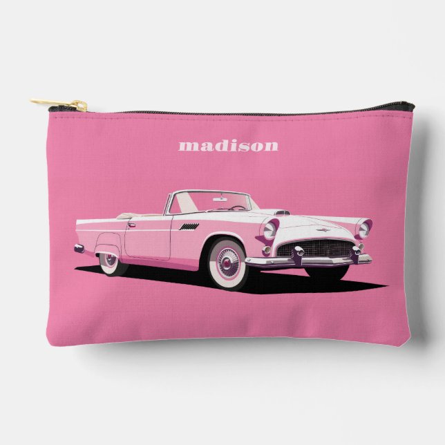 Custom Name Pink Classic Car Accessory Pouch (Front)