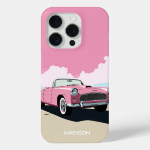 Custom Name Pink Classic Car iPhone 15 Pro Case