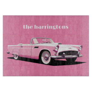 Custom Name Pink Classic Car Cutting Board