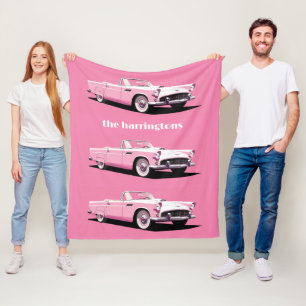 Custom Name Pink Classic Car Fleece Blanket