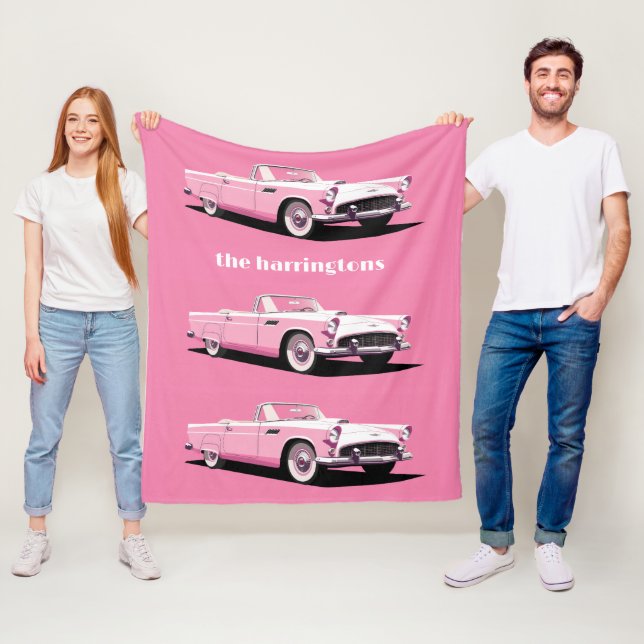 Custom Name Pink Classic Car Fleece Blanket (In Situ)