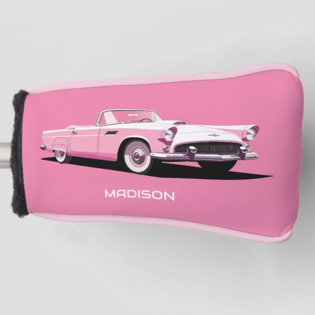 Custom Name Pink Classic Car Golf Head Cover (Front)