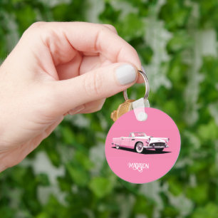 Custom Name Pink Classic Car Key Ring