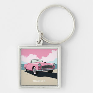 Custom Name Pink Classic Car Key Ring