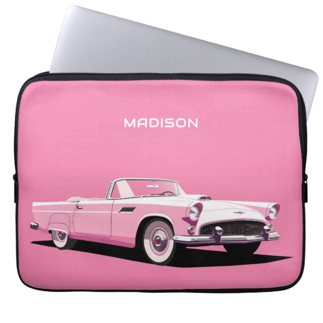 Custom Name Pink Classic Car Laptop Sleeve (Front)